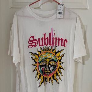 Sublime White Tee with Colorful Sun Graphic